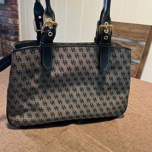 Dooney and Bourke black logo buckle satchel